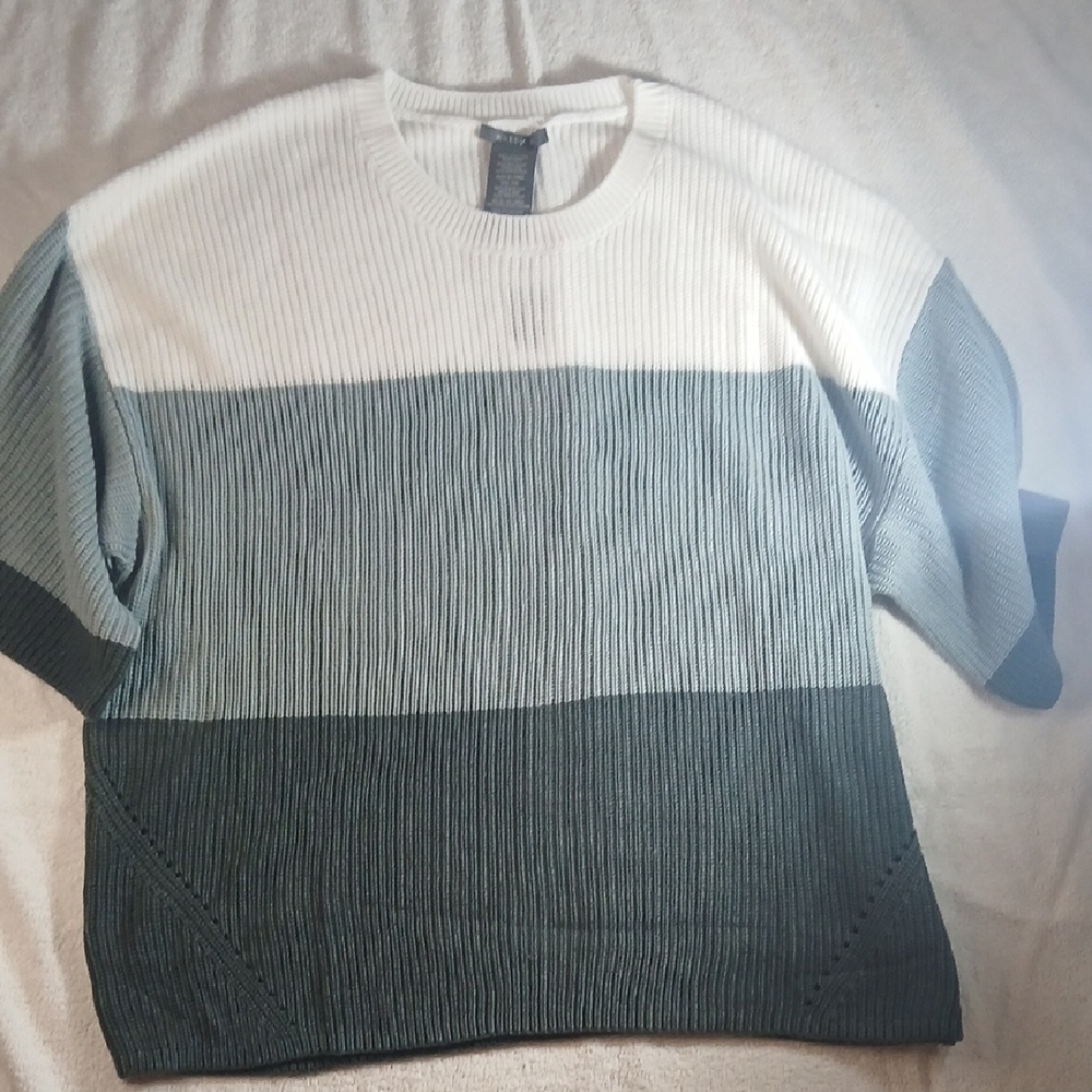Matty M Wimen's Color Block Sweater - White and Teal Green XXL 3/4 Sleeve